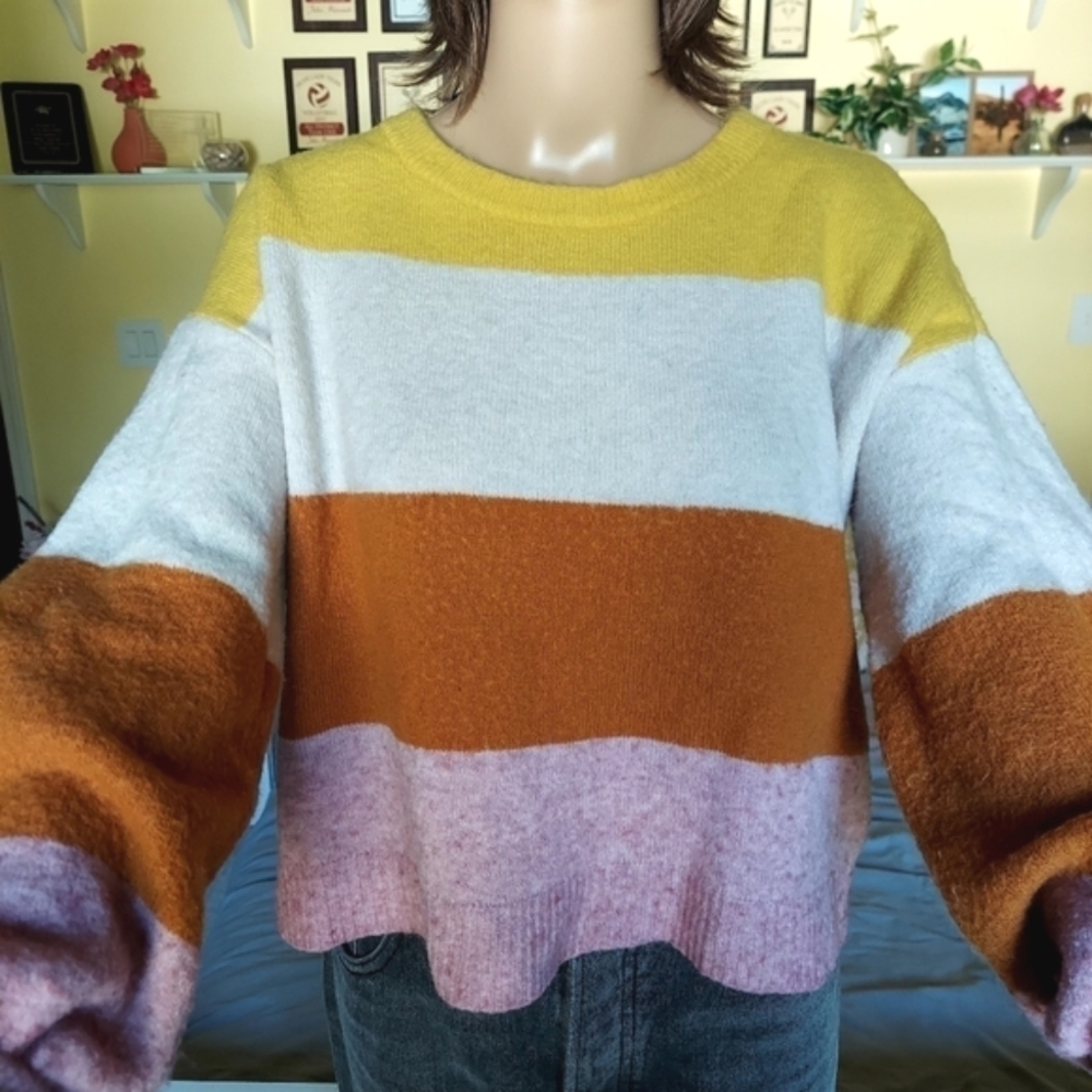 Madewell Striped Oversized Cropped Sweater - Picture 2 of 12